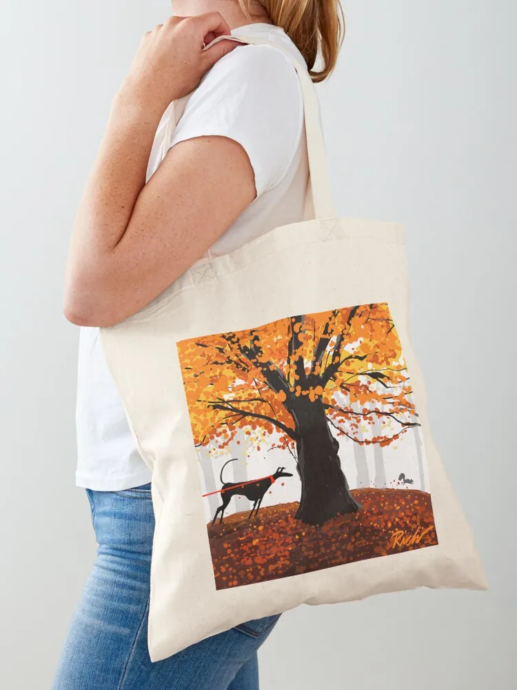 

The Autumn Oak, The Hound, and The Squirrel Tote Bag canvas tote bag bag for beach Canvas