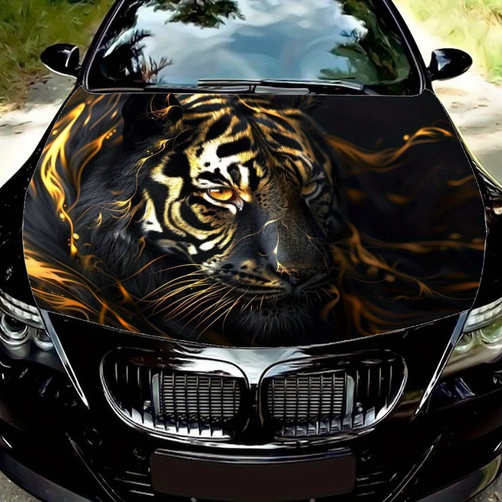 

Dark Domain Tiger Lord: Black and gold interwoven king style car decals, vinyl car hood graphics, cool vinyl graphic design.