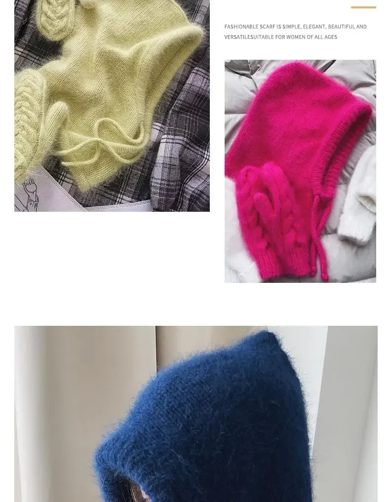 Wintermützen für Damen und Mädchen, warmer Kapuzenschal, Beanie für Damen und Jugendliche, Sturmhaube, Stricken, Totenkopfmütze, Ohrenklappe – Detail 4
