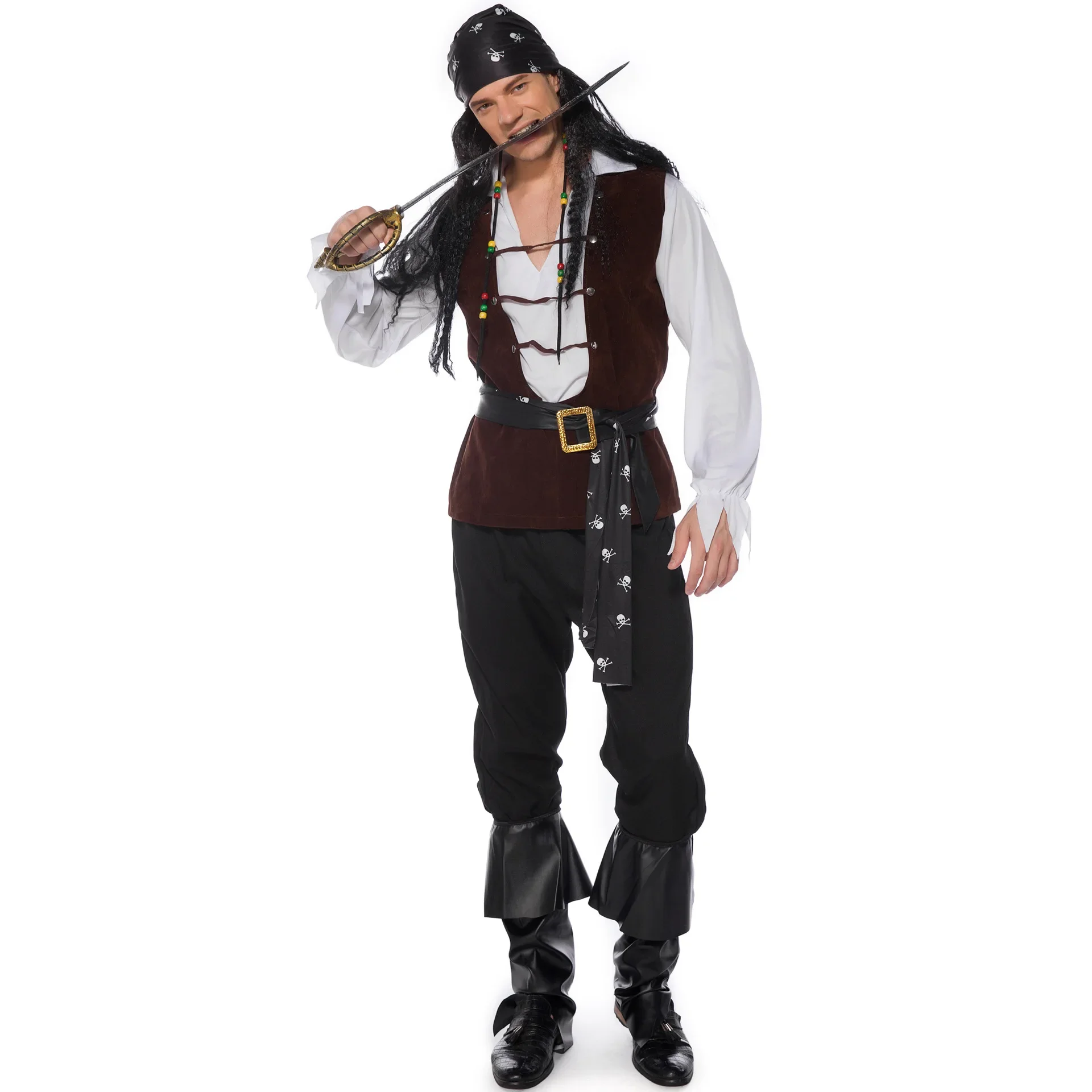 Costume da spettacolo teatrale da uomo pirata cosplay per adulti di Halloween