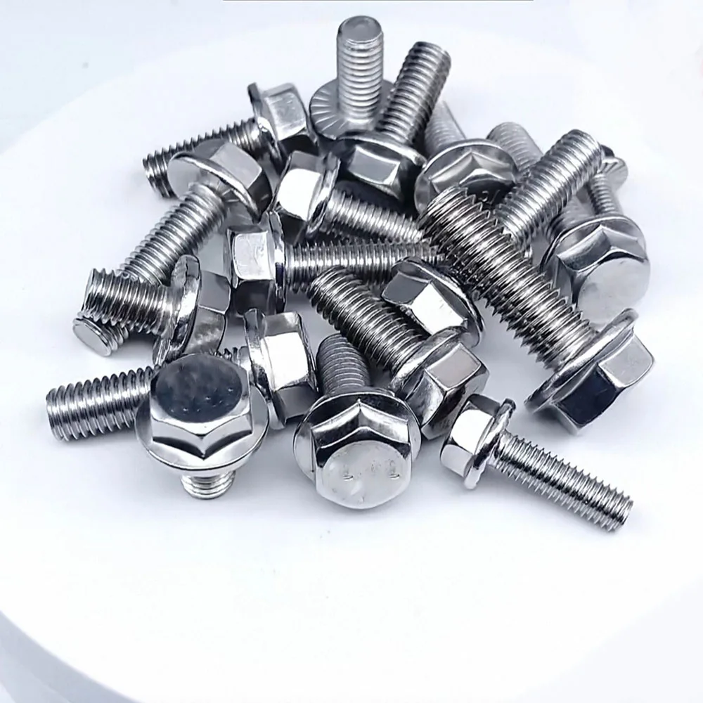 304 Stainless Steel UNC Hex Head Flange Bolts DIN6921 Serrated Anti‑Slip Screws 1/4 5/16 3/8 for Auto Repair