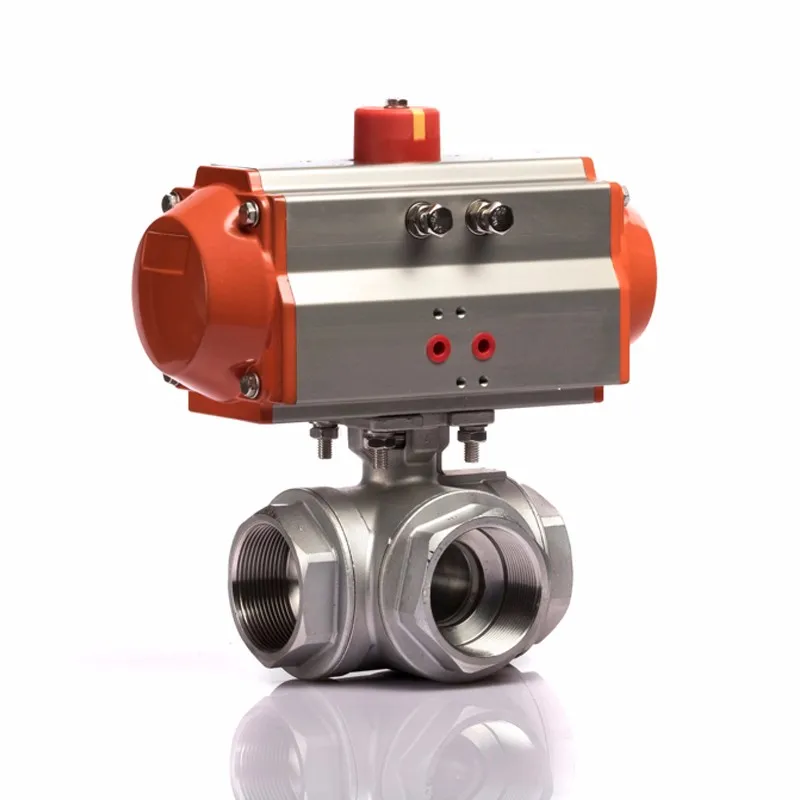 High Quality DN15-DN100  Stainless Steel Wire Three-Way Pneumatic Ball Valve for 316/304 General Application ODM Supported