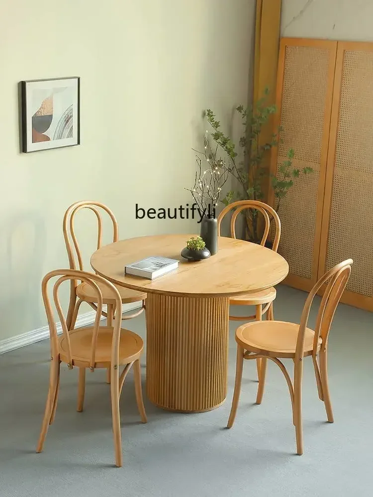 

smt14 ss newSolid Wood Dining Table and Chair Small Apartment Simple Home round Dining Table Dining Table Living Room Multi-Func