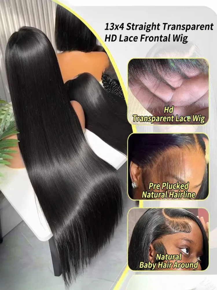 30 40 Inch Bone Straight 13x6 HD Human Hair Lace Frontal Wigs High Density 13x4 Lace Front Wig 5x5 Lace Closure Glueless Wigs