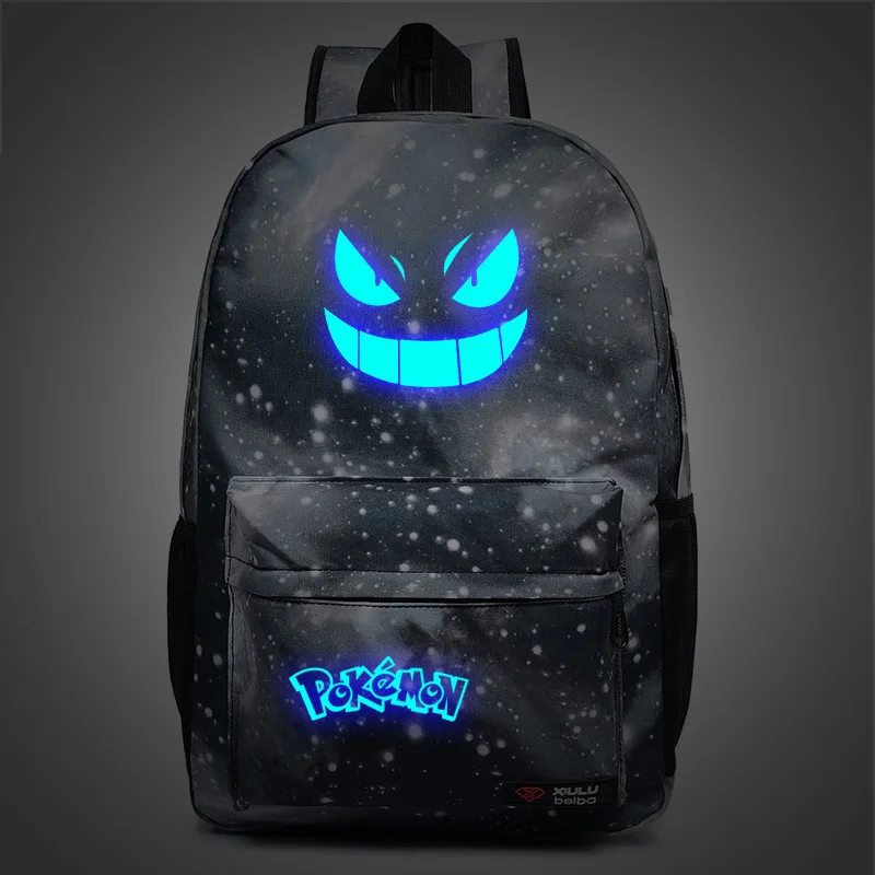 Pokémon Gengar im Dunkeln leuchtender Rucksack, Anime-Schultasche mit großem Fassungsvermögen, für Reisen, Outdoor, langlebig, lässiger Tagesrucksack für Teenager und Erwachsene