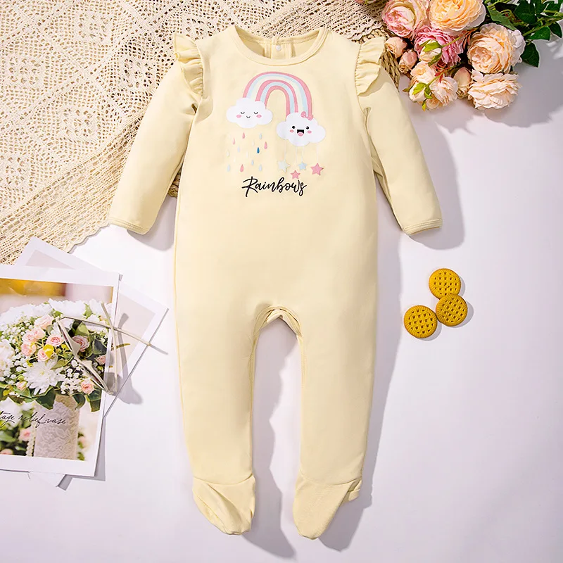 New Autumn and Winter Baby Embroidered Jumpsuit with Fleece Insulation Winter Long Sleeved Baby Foot Hugging Crawling Suit