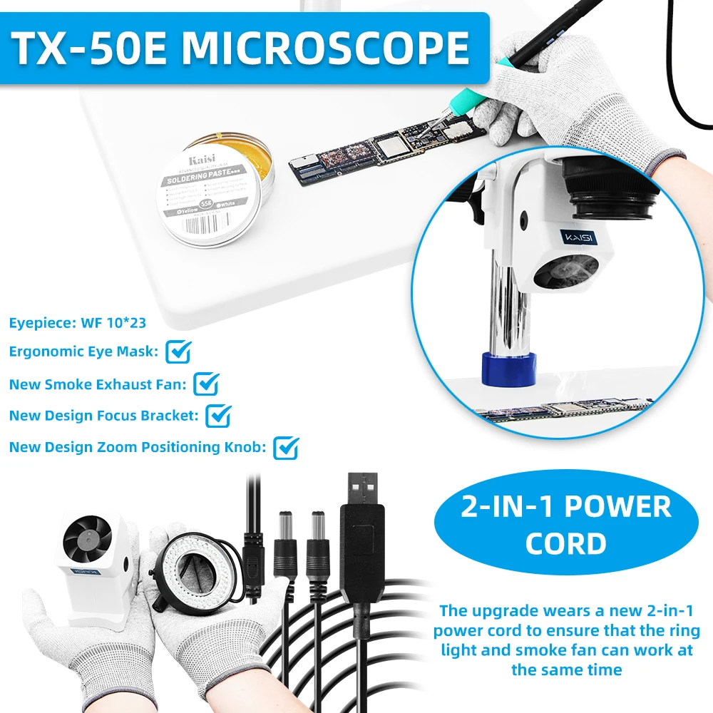 Imagem -02 - Stereo Zoom Microscópio Conjunto para Solda por Telefone Reparo Pcb Binocular Zoom Contínuo Novo Tx50e 3.5x100x
