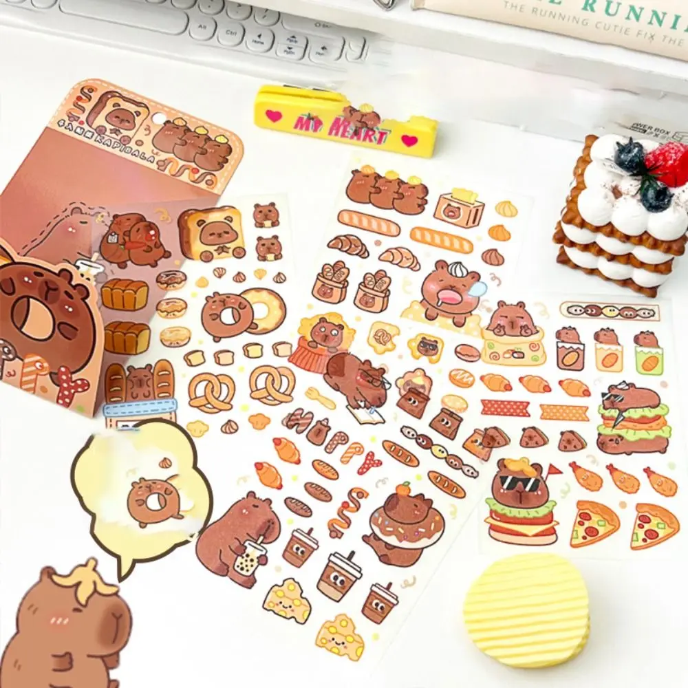 4 stks/zak Leuke Capibara Sticker Cartoon Waterdichte Briefpapier Sticker Lijm Esthetische Capibara Grootboek Materiaal Scrapbooking