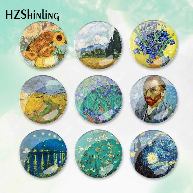 2023 Van Gogh Starry Night Art Pattern Round Button Badge Brooch For Clothes Backpack Decoration Pin Jewelry