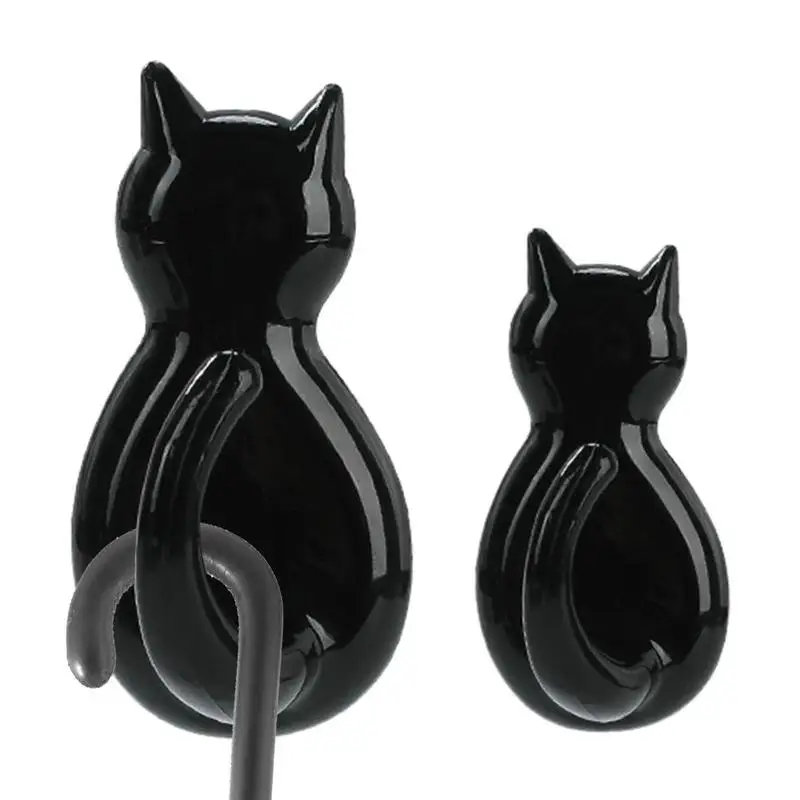 2pcs Cartoon Cat Shape Wall Hooks Self Adhesive Solid Color Wall Hangers Decorative for Kitchen Bathroom