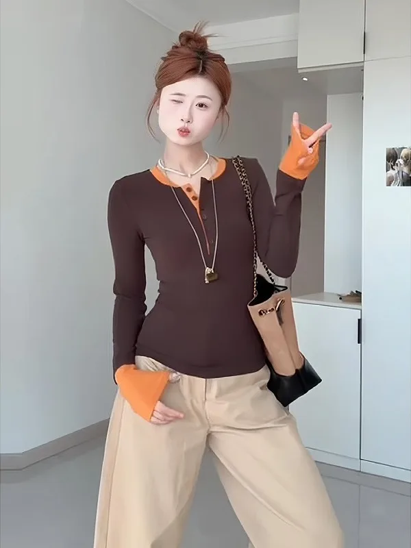 

plus Size Fake Two-Piece Base Shirt Women's Autumn Winter Slimming Elegant Fashion Design Long Sleeve Inner Wear Top
