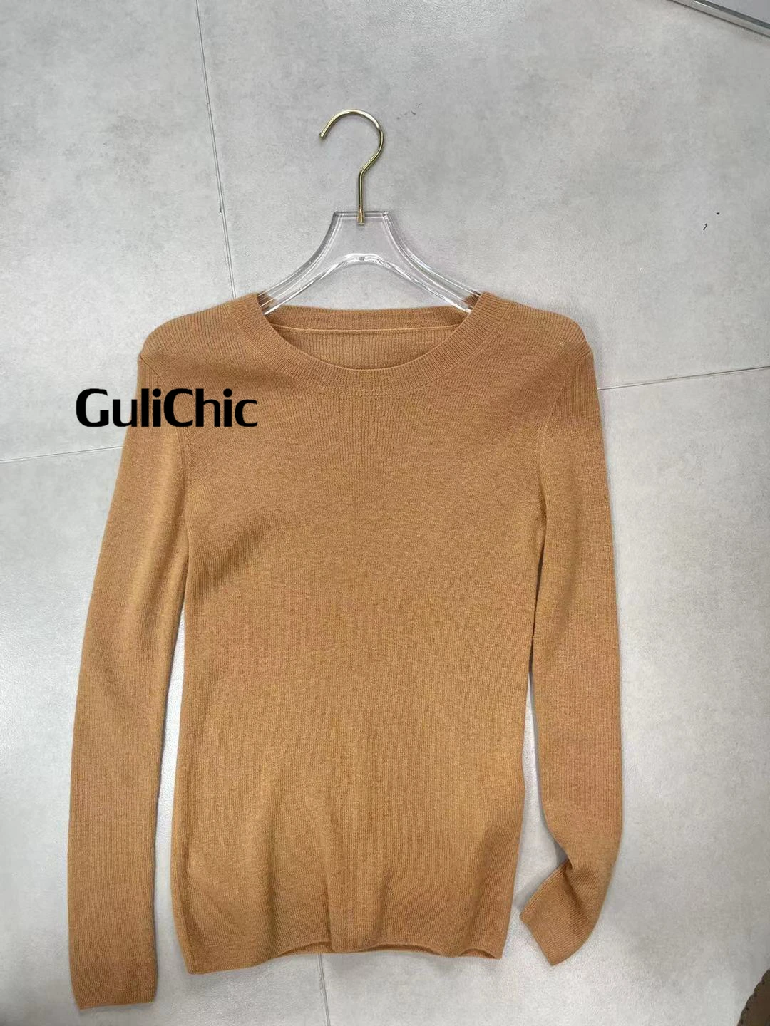 12.1 GuliChic Cashmere Classic Fashion Solid Color Stretch Slim Thin Knitted Pullover Sweater Knitwear Top Women