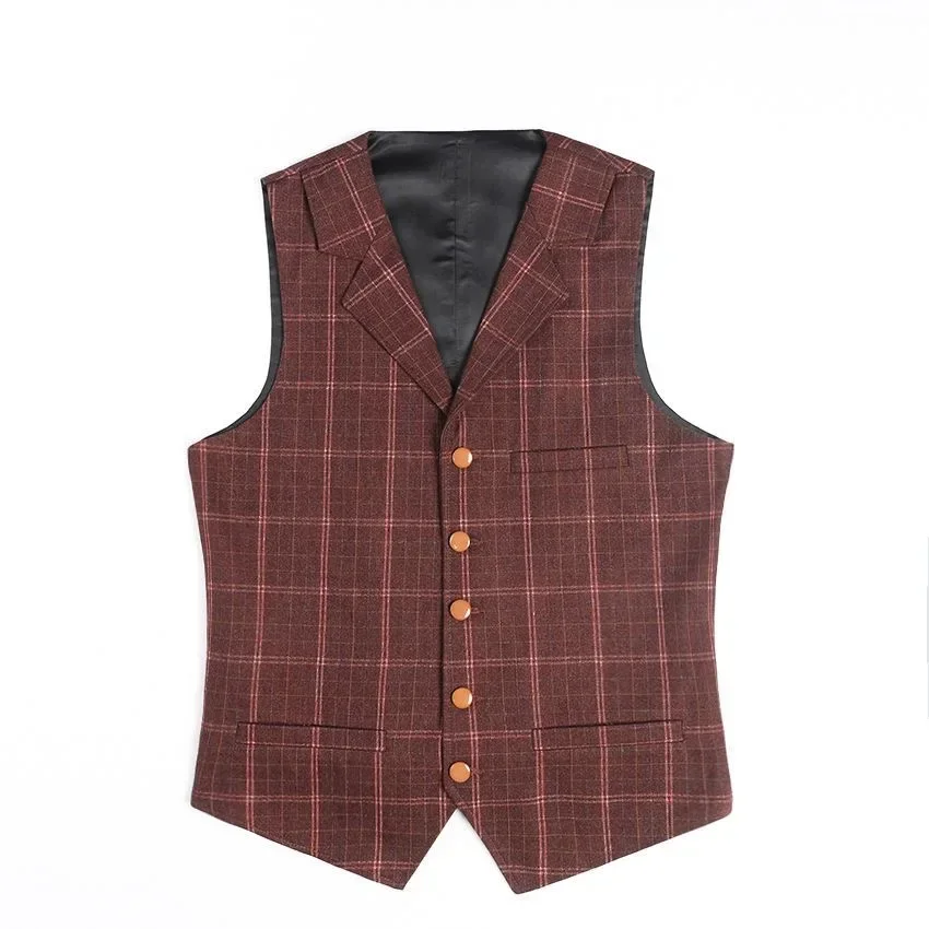 

Z250Slim fit vest with suit collar and plaid vest for men's groomsmen business suit vest