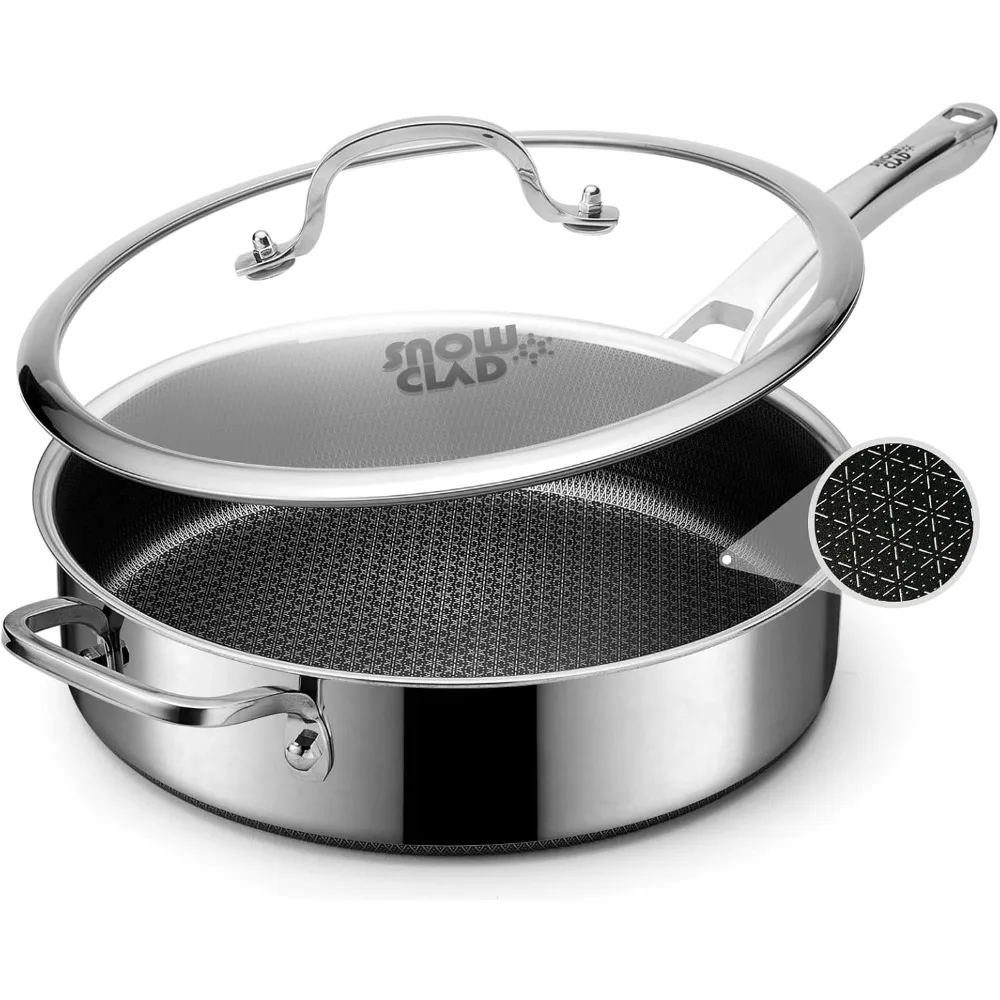 

Nonstick with Lid,Hybrid Non Stick 5 Quart Saute pan,PFOA Free Cookware,Stainless Steel skillet,12 inch Deep Saute Pan