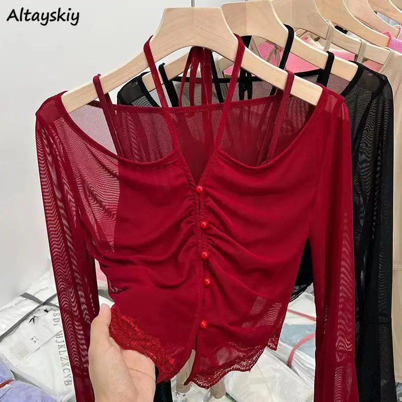 Vintage Jackets Women Mature Sheer Female Sexy Lace Design Summer Sun-proof Popular Breathable Temperament Shirring Ulzzang New