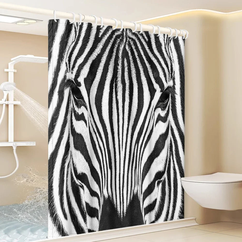 Bold Zebra Print Shower Curtain Waterproof Bathroom Curtain Liner Tropical Animal Shower Curtain for Modern Decor