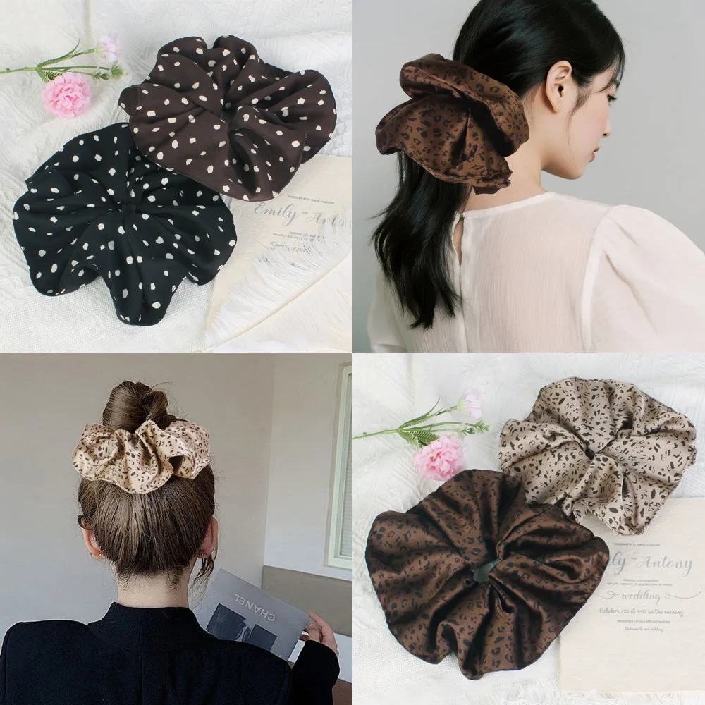 Aksesoris Rambut Premium Gaya Asing, Ikat Rambut Motif Leopard Besar, Rok Motif Leopard, untuk Gaya Rambut Kuncir Kuda yang Modis