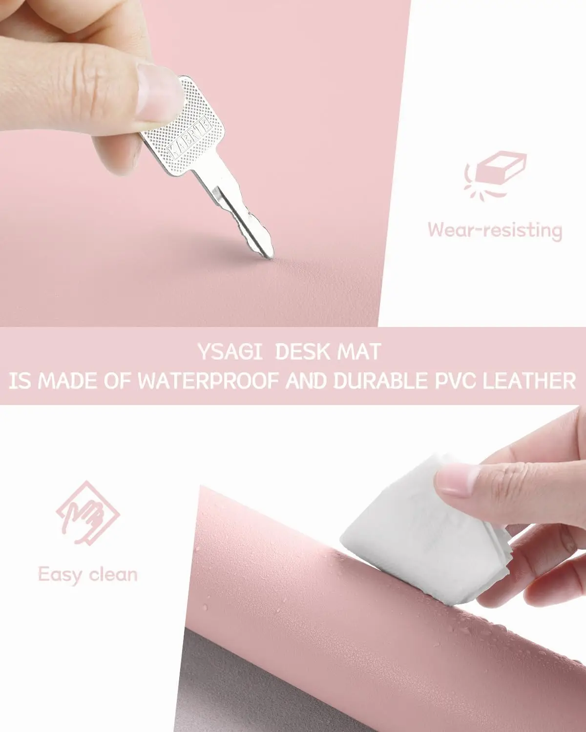 Non-Slip Leather Desk Pad, Waterproof Laptop Computer Keyboard Mat, Large Mouse Pad for Office Work Home Decor (Pink, 23.6" x view 4