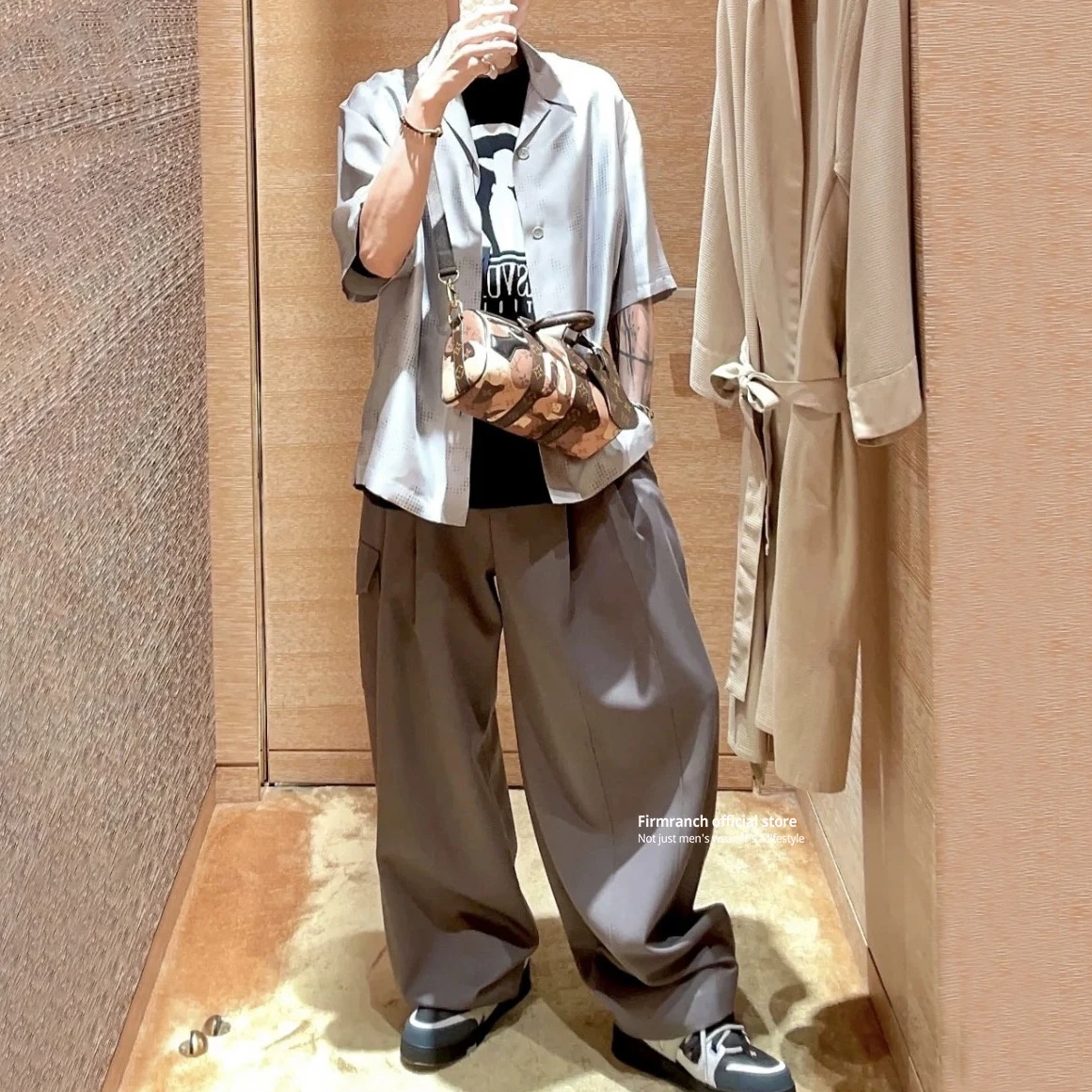 Firmranch New Spring Summer Gray Baggy Straight Wide-leg Casual Suit Pants Loose Mopping length For Men Women Cargo Trousers