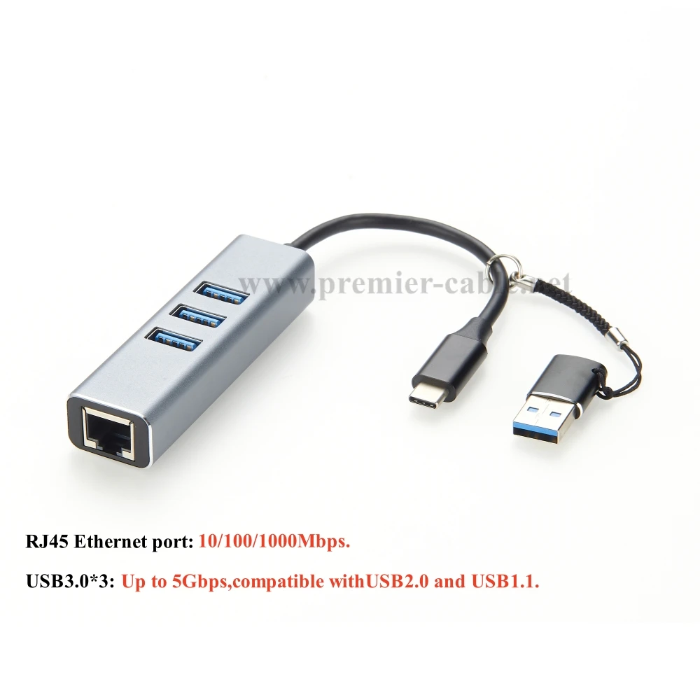 USB C HUB Dockingstation Typ C auf RJ45 1000 Mbit/s Ethernet-Adapter USB3.0 HUB Gigabit-Netzwerkkarte 100 W Ladestation-Erweiterung – Detail 3
