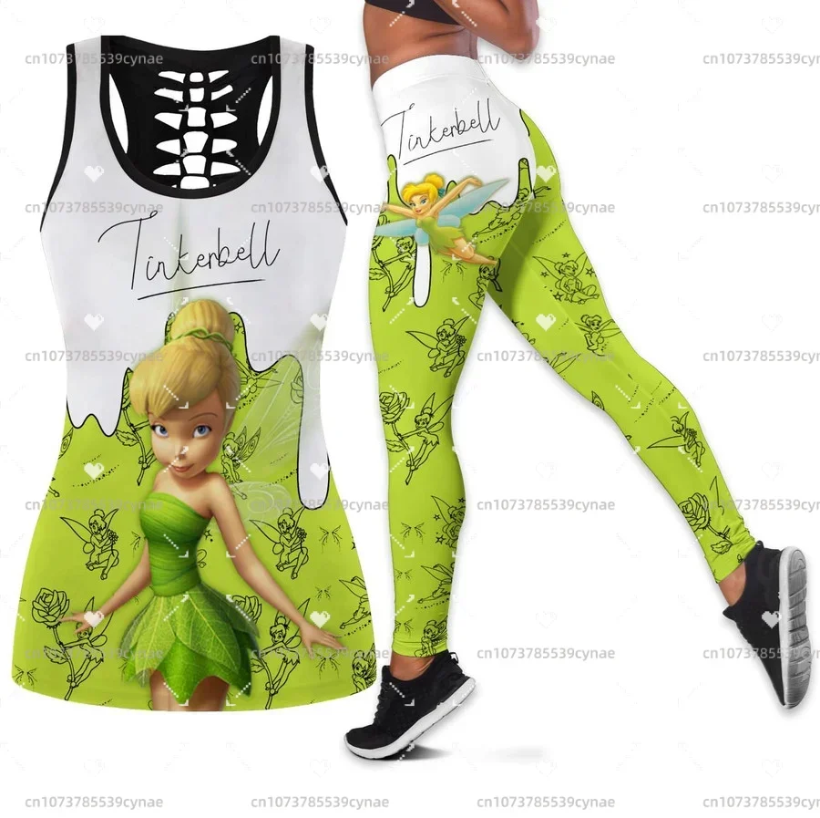 2024 Summer New Disney Tinker Ball Women\'s Book Hollow Vest+women\'s Leggings Yoga Set Fitness Leggings Sports Set