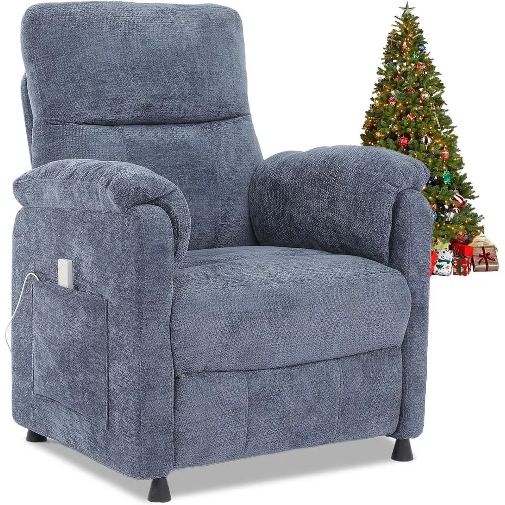 Electric Power Recliner Chair with Remote Control, Side Pockets for Small Spaces, Suitable for Adults - Blue