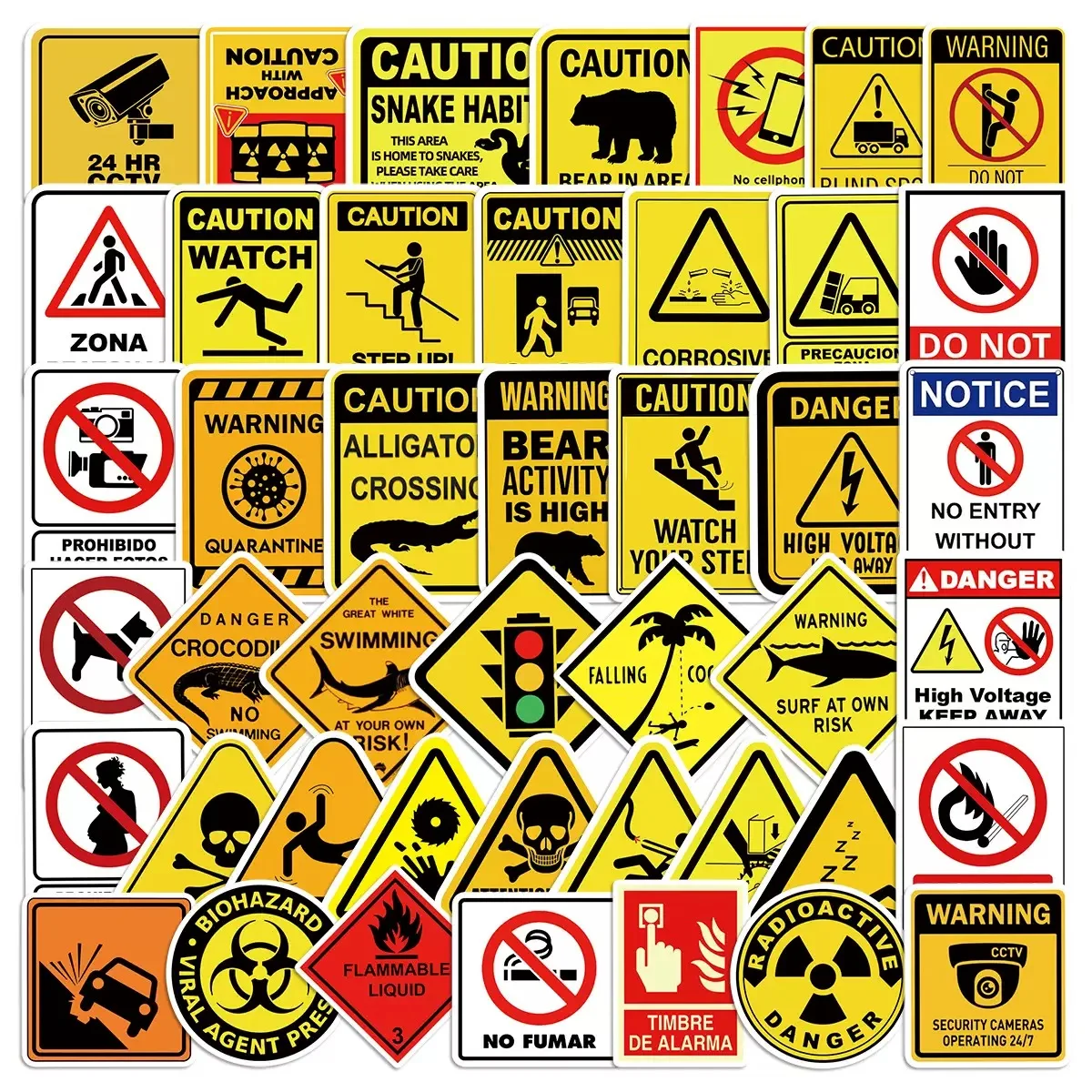 60Pcs Funny Warning Sign Sealing Stickers DIY Stickers Scrapbooking Phone Luggage Skateboard Waterproof Decals
