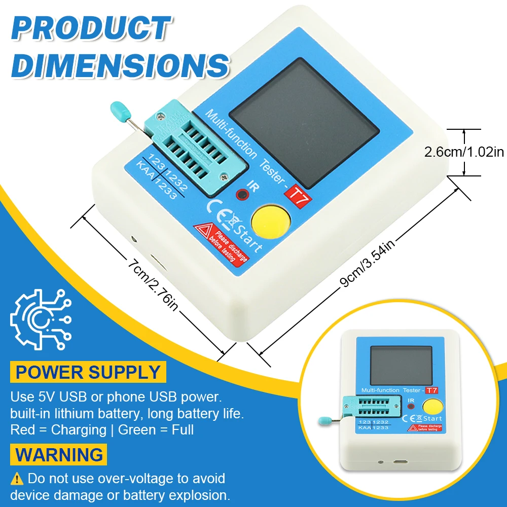LCR-T7 Transistor Tester With 3.5 Inch TFT Display Diode Capacitor High Speed Multi-Meter IR Multimeter for NPN PNP