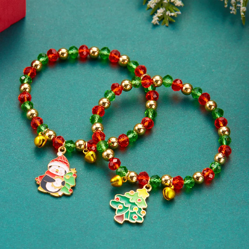 

2pcs/set Snowman Santa Claus Christmas Tree Beaded Bracelet For Women Xmas Couples Bracelet Charm Party Jewelry
