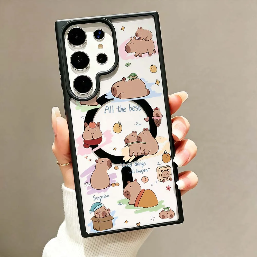 Cartoon Capybara Fruit Cone Phone Case For Samsung Galaxy S26 S25 S24 S23 FE Plus Ultra Wireless Charge Magnetic Magsafe Cover