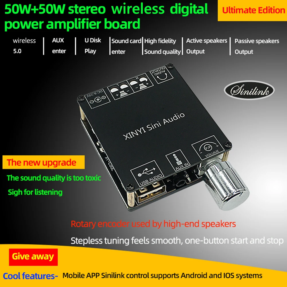 

XY-C50L 50Wx2 Digital Amplifier APP Control Bluetooth-Compatible Audio Module