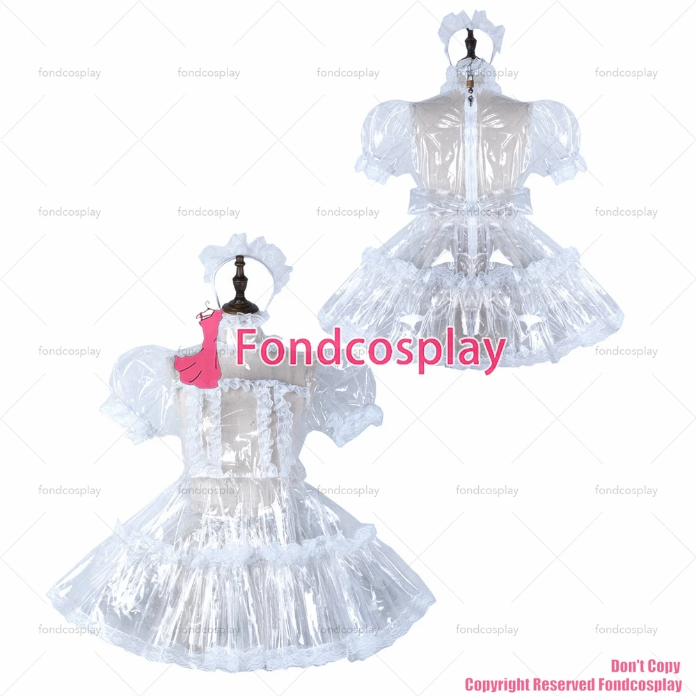 

fondcosplay adult sexy cross dressing sissy maid short clear pvc dress lockable Uniform cosplay costume CD/TV[G2296]