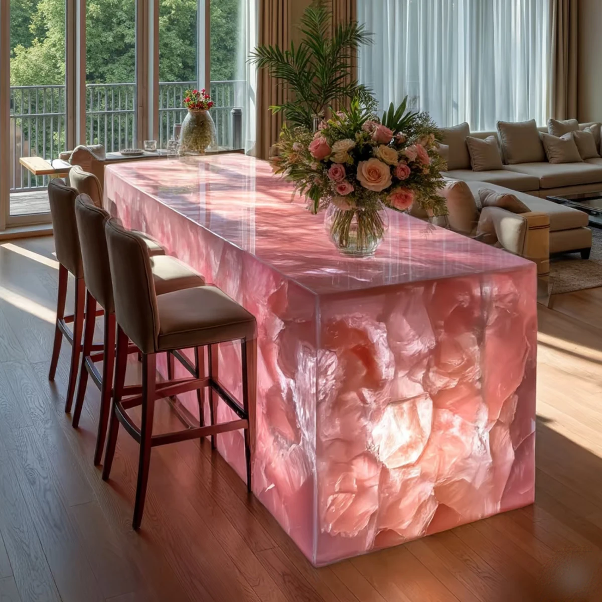 Elegant Polished Backlight Other Natural Pink Marble Crystal Quartz