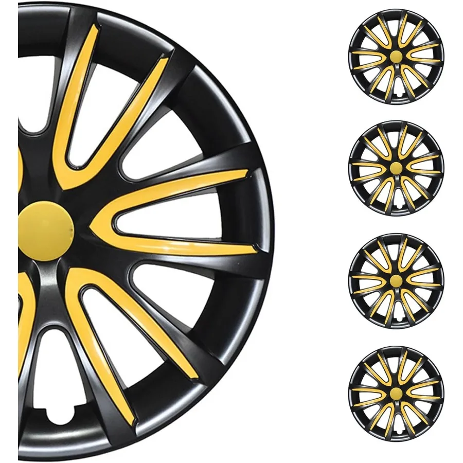 

Черные с желтыми колпаками втулки 16-дюймовый набор из 4 Tapas para Rines 16 колес премиум-класса 16-дюймовые накладки на обод R16 Набор прочных чехлов Snap On