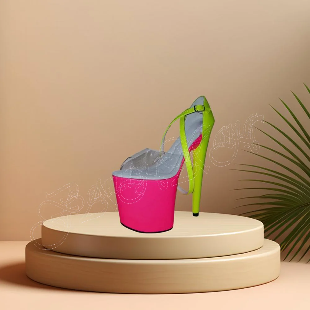 

Peep Toe Clear PVC Platform Sandals Spike Heel Cross Band Buckle Decor High Heel Shoes for Women High Heel 2023 Zapatillas Mujer