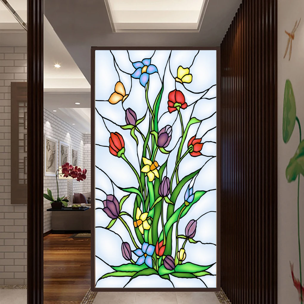 

European Stained Privacy Window Film Vinyl No Glue Static Cling Frosted Glass Decorative Window Sticker Window Film 21