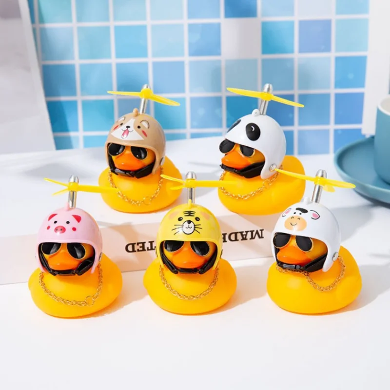 Cartoon Cute Helmet Duck Bike Decor Paste Type Bicycle Duck Funny Propeller Rotating Duck Car Interior Ornaments Bike Accessory