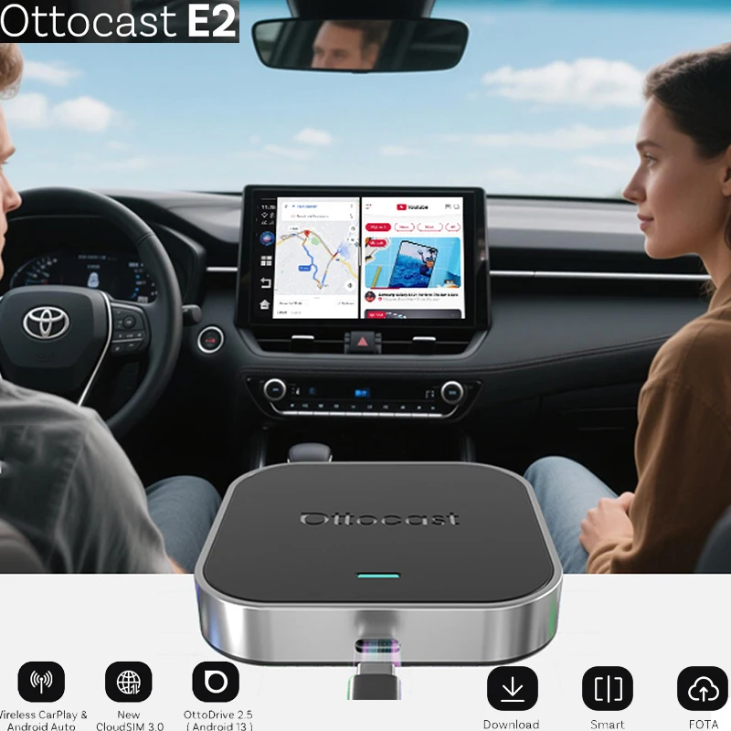 OTTOCAST E2 Carplay AI Box Wireless Carplay Android Auto Adattatore 8GB 128GB Netflix Youtube Video Box per Benz Audi Kia VW Toyota