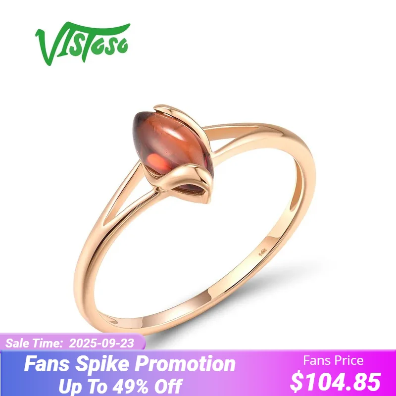 

VISTOSO Geniune 14K 585 Rose Gold Rings For Women Real Natural Garnet Marquise Elegant Dainty Wedding Engagement Fine Jewelry