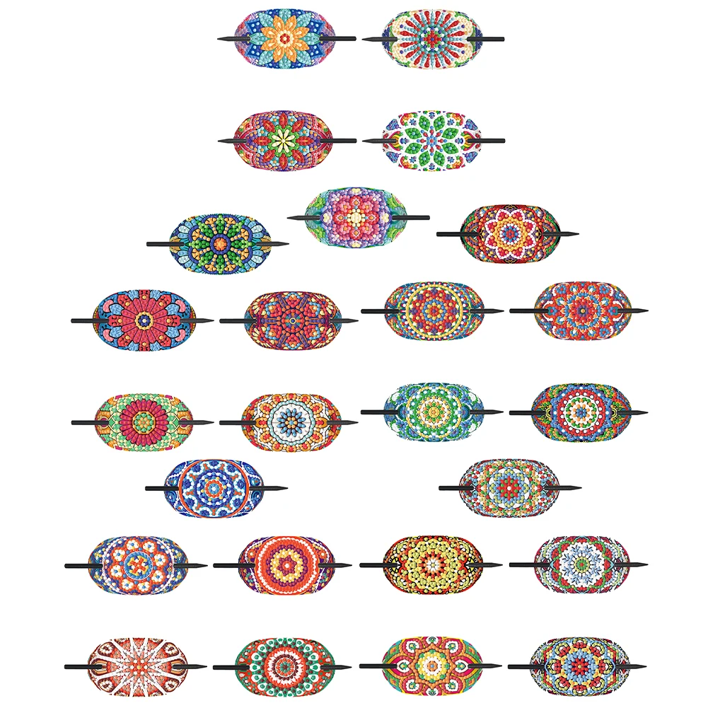 

5Pcs PU Mandala Pattern Handmade Diamond Headware Hair Sticks Full Drill Diamond Headdress Hairpins Hair Accessories