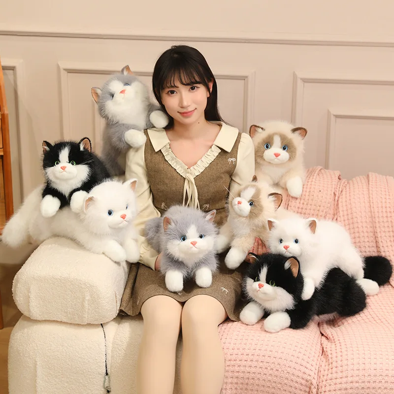 

Simulation Ragdoll Cat Plush Toy Cartoon Fluffy Kitten Doll Soft Stuffed Animal Plushie Kids Bag Pendant Sleeping Comfort Doll