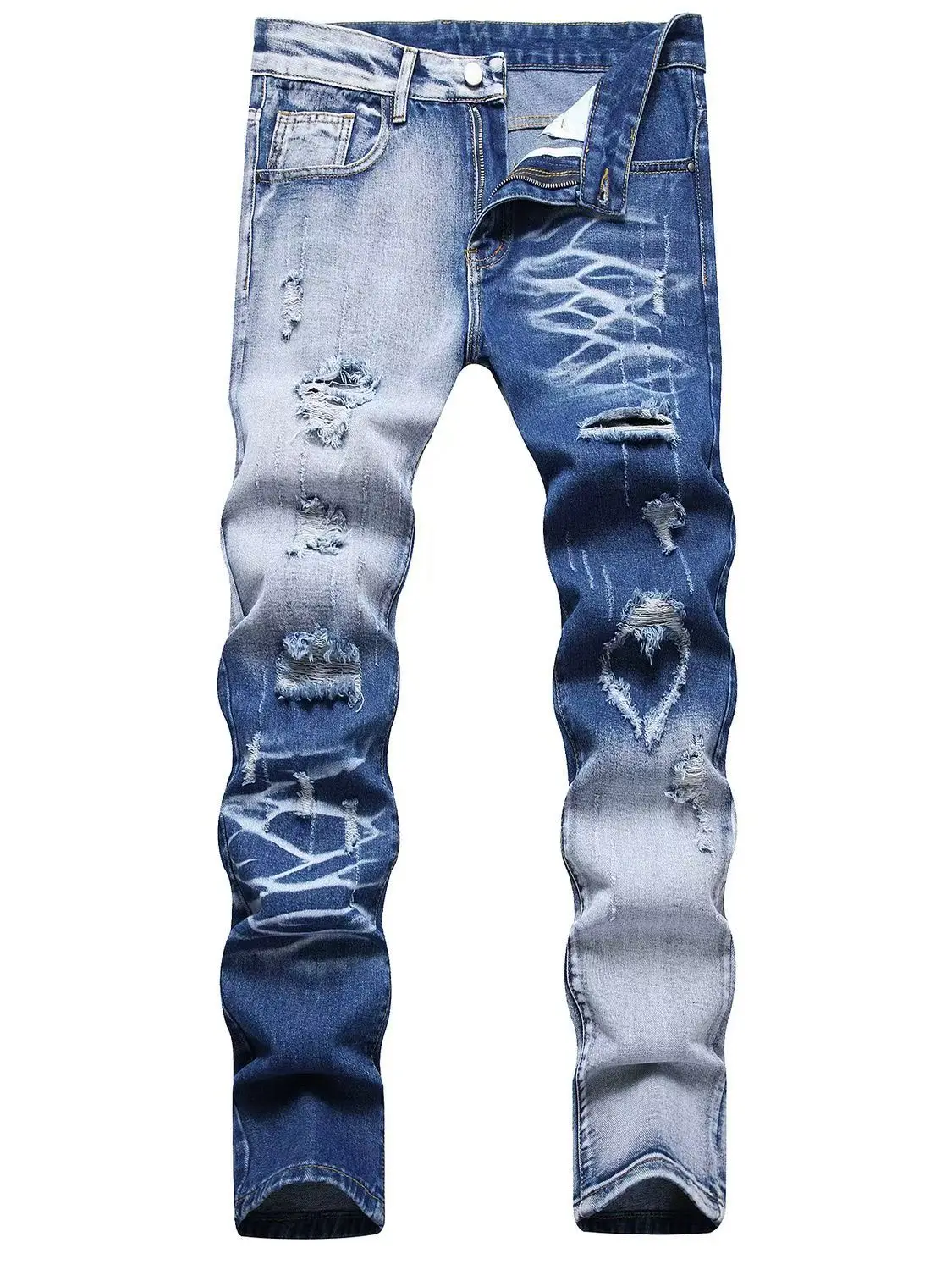 

Y2k designer fashion new jeans scratch washed nostalgic stretch slim fit light blue jeans high street hip-hop brand pants hombre