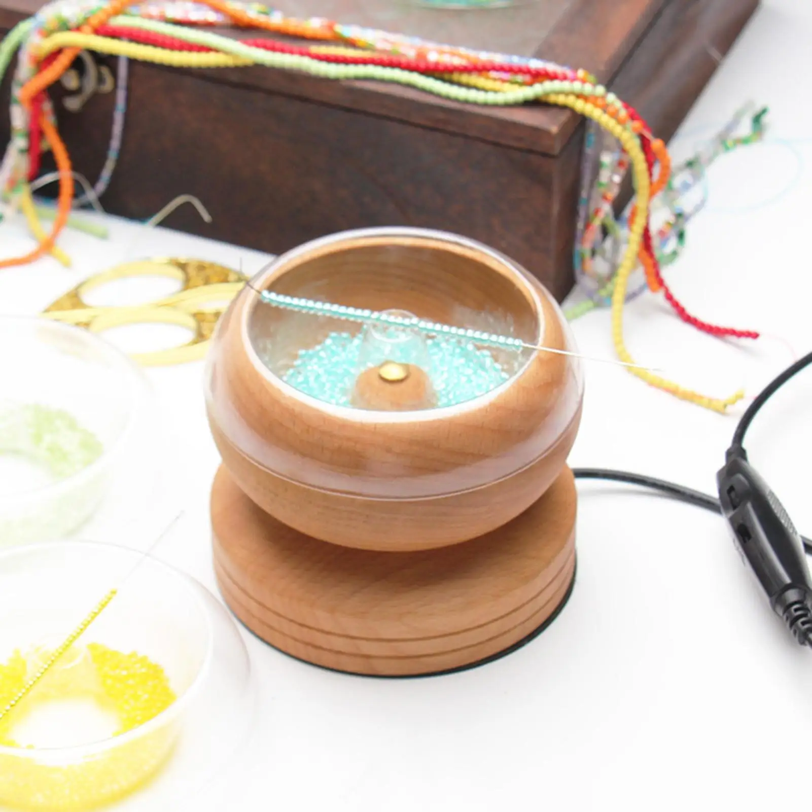 Bead Spinner Wooden Speed Adjustment Arts And Crafts Supplies Electric Bead Spinner For Hobbyists Jewelry Lovers Girls Women