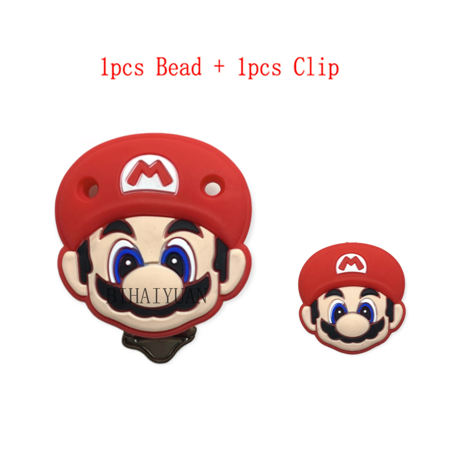 2pcs one set Super Mario Silicone Beads clip molar teether Baby Teething Food Grade chain gift