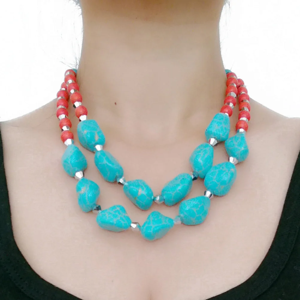 

1 set Retro Clavicle Chain Earrings Chunky Multi Layer Necklace Turquoise Decorative High Quality Retro Women Jewelry Set Gift