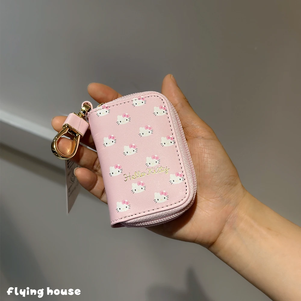 Bolsa para llaves de coche de dibujos animados de cuero Pu Kuromi My Melody Cinnamoroll, funda para llaves, Mini bolsa, bolsa de almacenamiento multifuncional portátil, regalo con cremallera