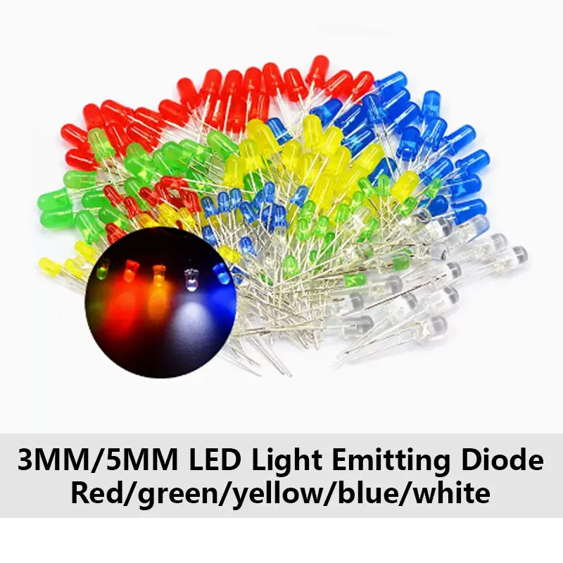 Lâmpada de Inserção Direta, Lâmpada LED, Vermelho, Verde, Amarelo, Azul, Branco, 3mm, 5mm