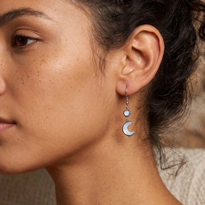 Retro Sonne-Mond-Ohrringe für Damen, 925 Sterling Silber, CZ Zirkon Ohrstecker, Funkelnde Ohrringe, Hochzeits- und Jubiläumsgeschenke – Detail 5