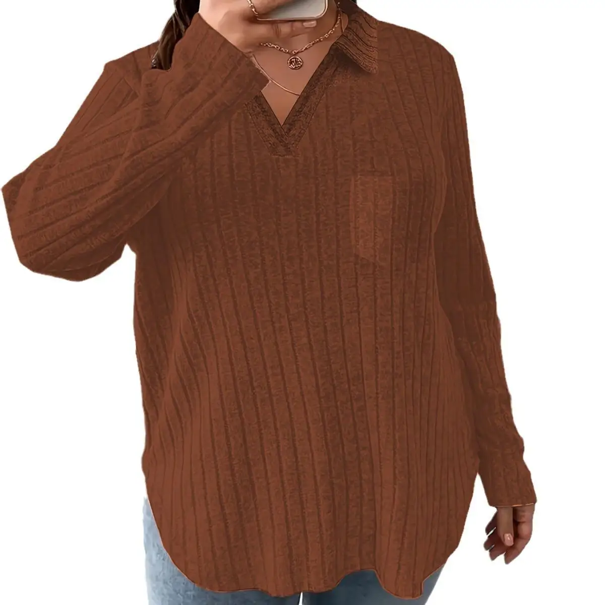 Langes Sve-T-Shirt für Damen mit Pit-Streifen, lässiges SLE-Polyester-Spandex-Mischung, bequeme Passform, Overhead-Design