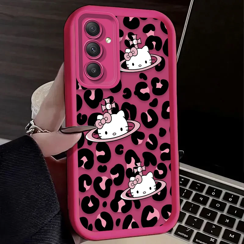 Sanrio Hello Kitty Leopard Print Case for Samsung Galaxy S24 S23 S22 S21 Ultra Plus FE A54 A34 A14 A73 A53 A33 5G Silicone Cover